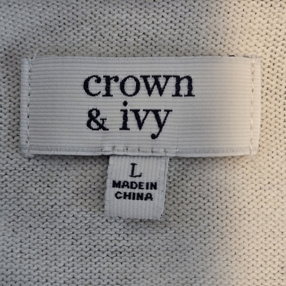 Crown & Ivy Sweater Midnight Blue Stripe Gold Reindeer Women L Holiday Sweater - Picture 6 of 10